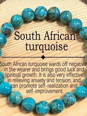 South African Handmade Turquoise Stretch Bracelet -Vibrant Blue Beads-women/men